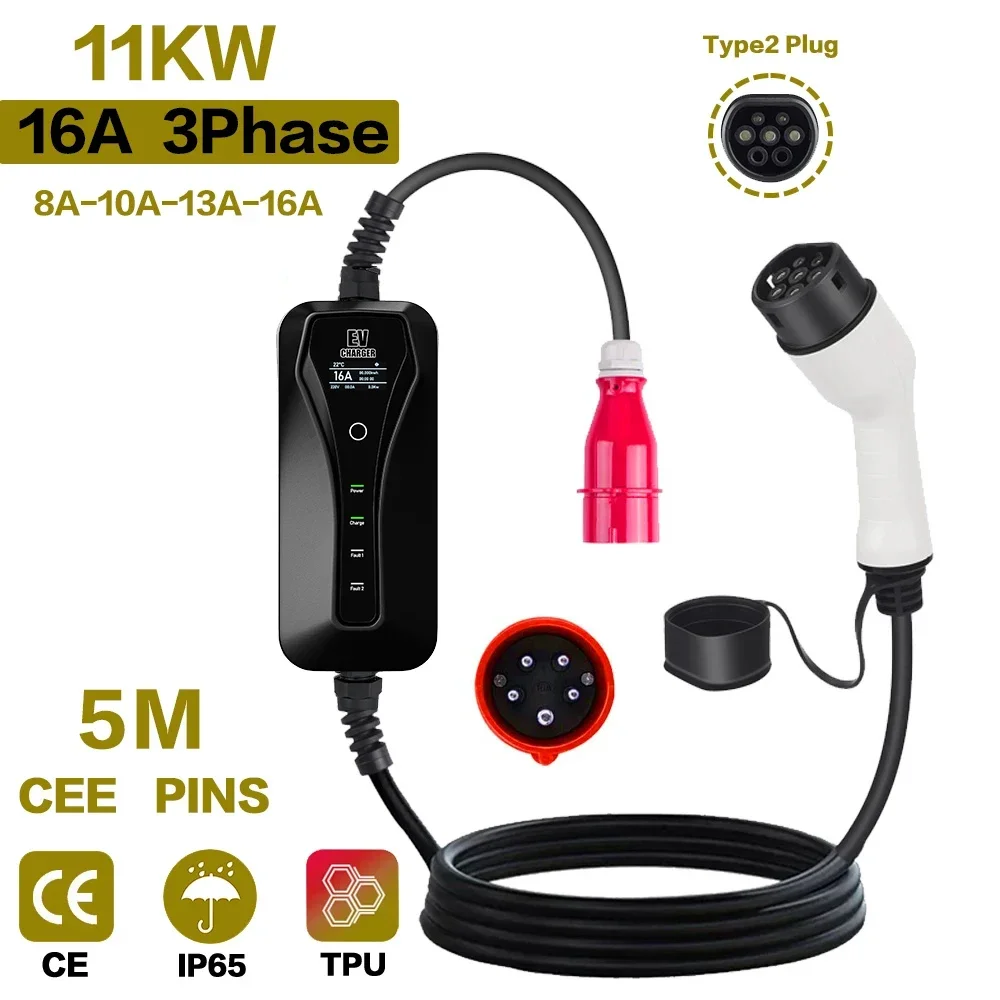 Type 2 Portable Ev Charger 11Kw Cee - 11KW 16A Portable EV Chargeur Vope2