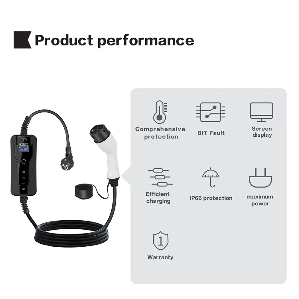 11KW 16A Portable EV Chargeur  - Type 2 Portable Ev Charger 11Kw Cee avis et prix